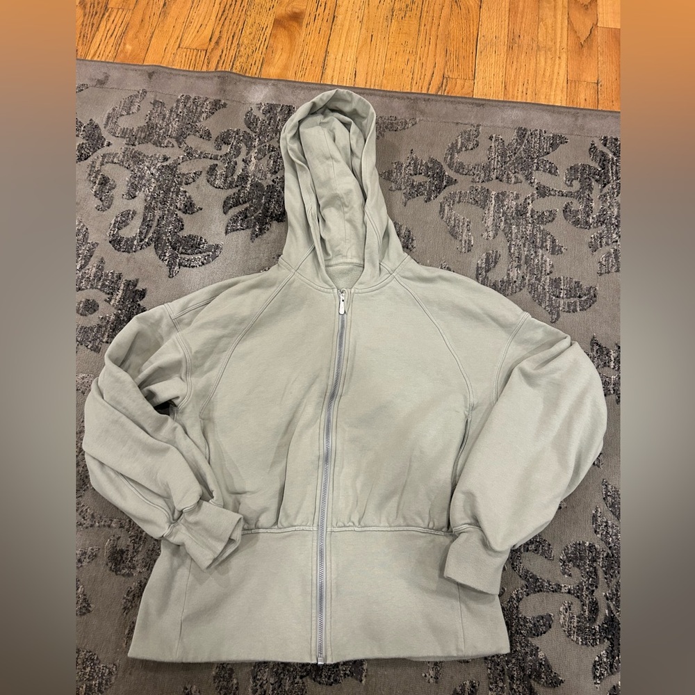 Lululemon zip up hugged waist cotton zip hoodie size 10 Olive Green